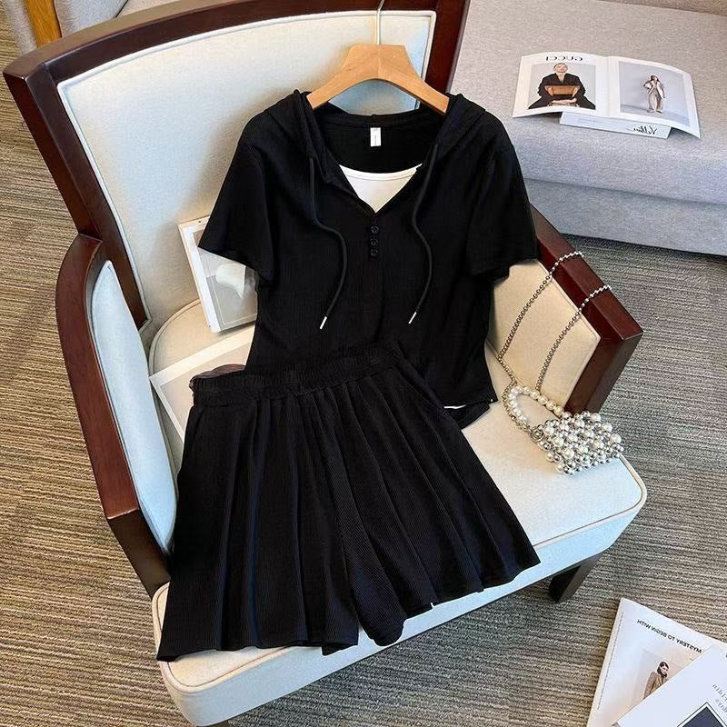 Casual Wide-leg Shorts-skirt Two-piece Set