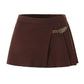 Slim Breasted Knitted Cardigan High Waist Leather Ring Pleated Skirt