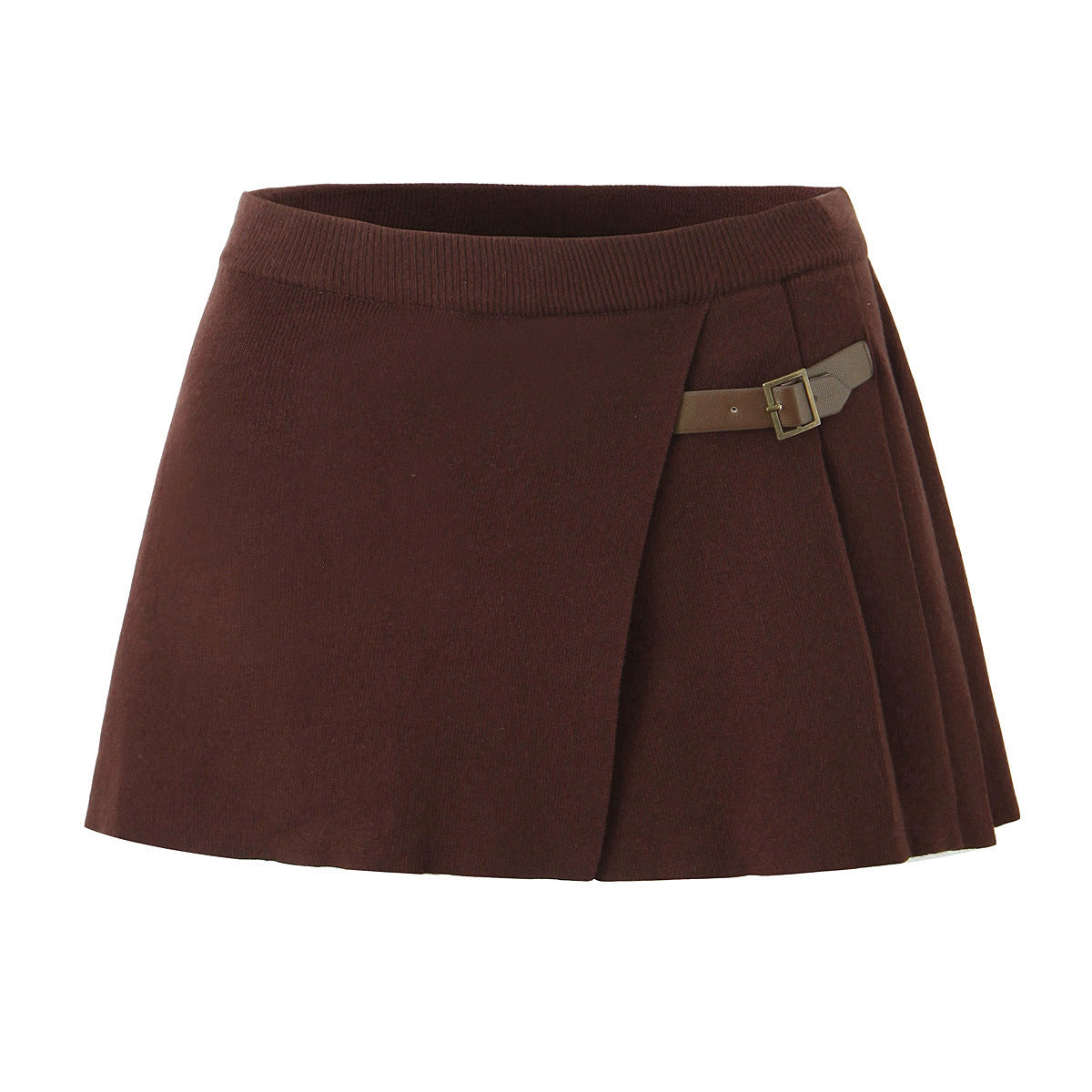 Slim Breasted Knitted Cardigan High Waist Leather Ring Pleated Skirt