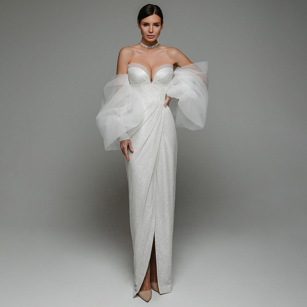 Robe tube à manches bouffantes de style européen et américain