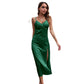 Women's Breasted Satin V-neck Backless Midi Dress