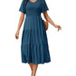 Spring Summer Short Sleeve V-Neck Ruffled Dress
