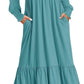 Women's Smocking Long Sleeve Round Neck Mid-length Dress