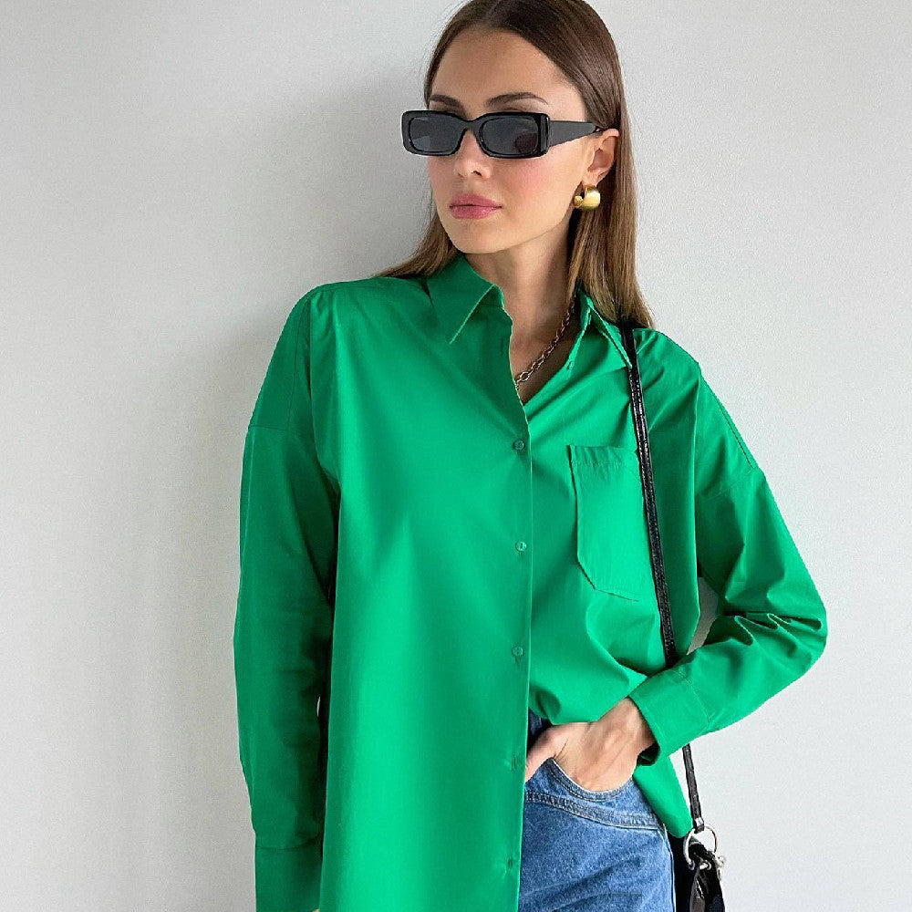 Fashion Women's Single Pocket Solid Shirt