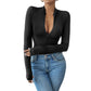Casual Simple Half Zipped Stand Collar Long Sleeve Solid Color Jumpsuit