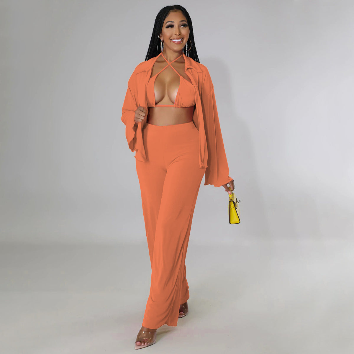 Ensemble bikini décontracté à manches longues et pantalon large pour femme