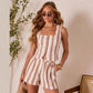 Fashion Linen Stripe Vest Shorts Set For Women