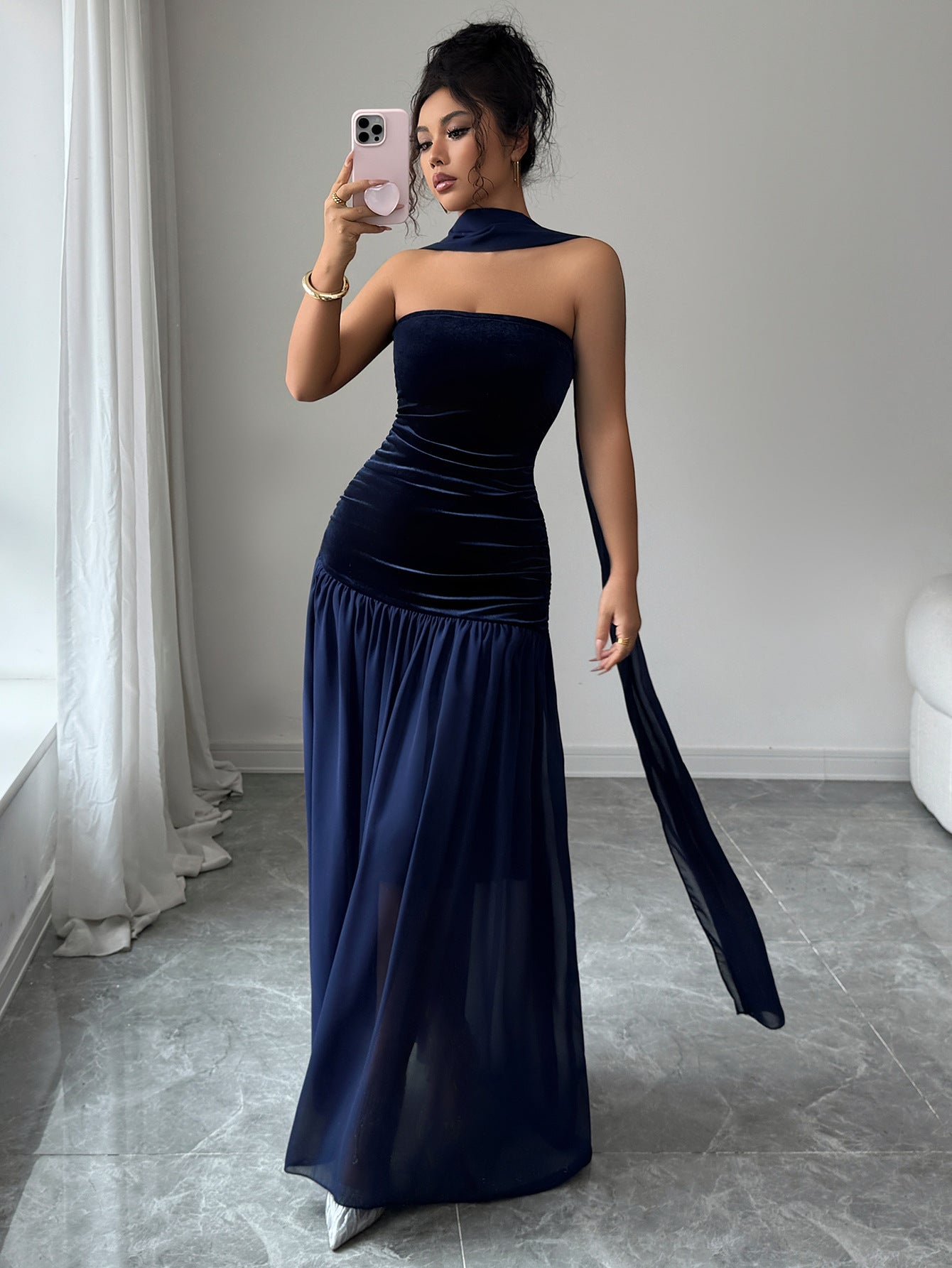 Elegant Strapless Patchwork Dress For Women