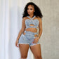 Washed Elastic Denim Casual Vest Shorts Set