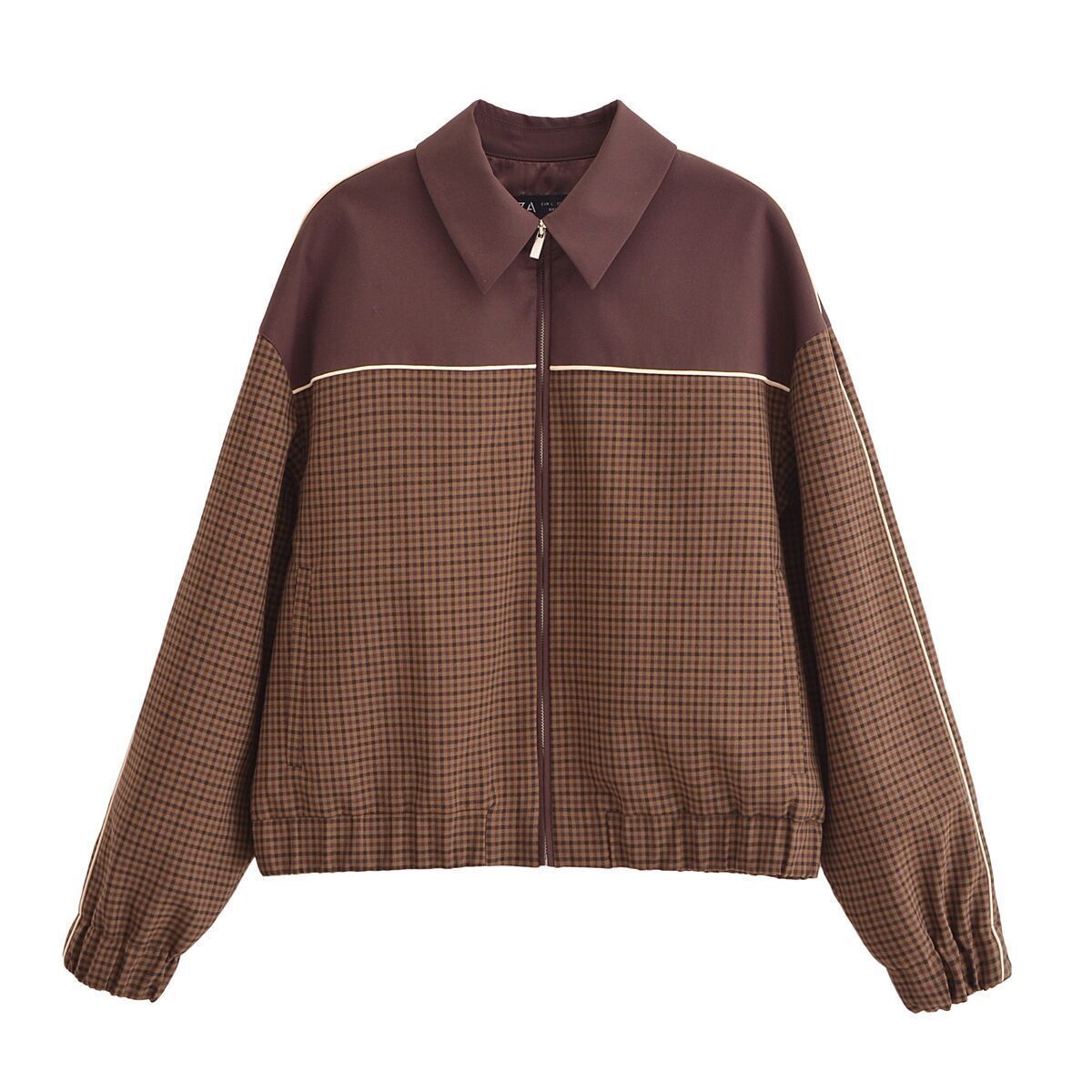 European And American Style Plaid Long Sleeve Lapel Zipper Jacket