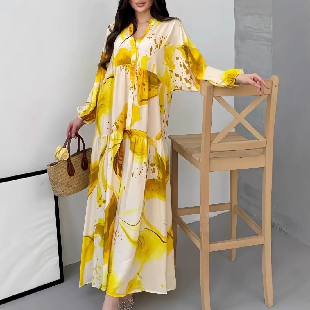 Loose Casual Long Sleeves Temperament V-neck Dress