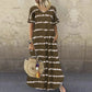 V-neck Ruffled Sleeve Striped Print Dress