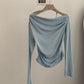 Shoulder Collar Solid Color Slim Fit Slimming Long Sleeves Inner Bottoming T-shirt