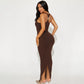 Solid Color Metal Tube Decorative Sheath Dress Fashion Elegant Halter Vest Dress