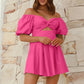 Robe plissée sexy à épaules dénudées et manches lanternes