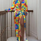 Women's Long Sleeved Print Dress With Slits