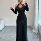 Long-sleeved Form-fitting Ball Gown Party Dress With A Sexy Long Skirt