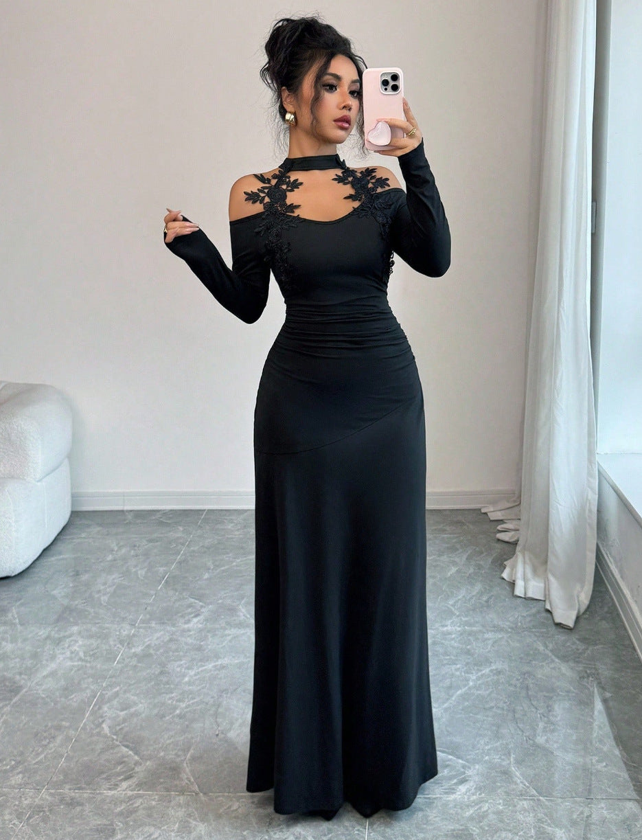 Long-sleeved Form-fitting Ball Gown Party Dress With A Sexy Long Skirt