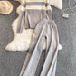 Casual Knitted Long Sleeve Wide Leg Pants Set