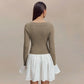 Fashion Color-block Round Neck Trumpet Sleeve Dress For Women