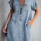 European And American Lapel Short Sleeve Loose Dress Denim Shirt