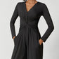 V-neck Pleated Design Sense High Slit Yoga Dress Women