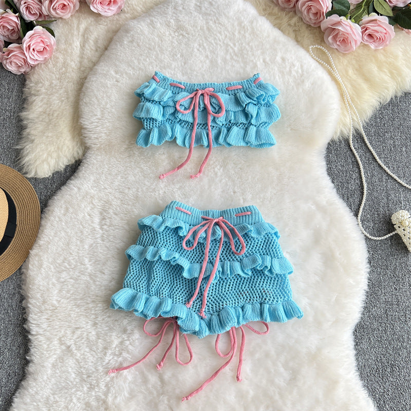 Dopamine Girl Pure Sweet Bow Stitching Plaid Contrast Color Shorts