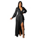 Women's Fashion V-neck Silk Solid Color Lace-up Irregular Dress