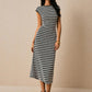 Fitted-waist Crew-neck Short-sleeve Womens Maxi Dress