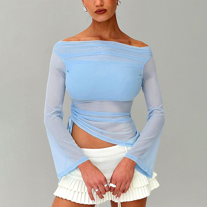 Women's Autumn Solid Color Long-sleeved Off-shoulder Top