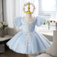 Light Blue French Style Puff Sleeve Princess Dress