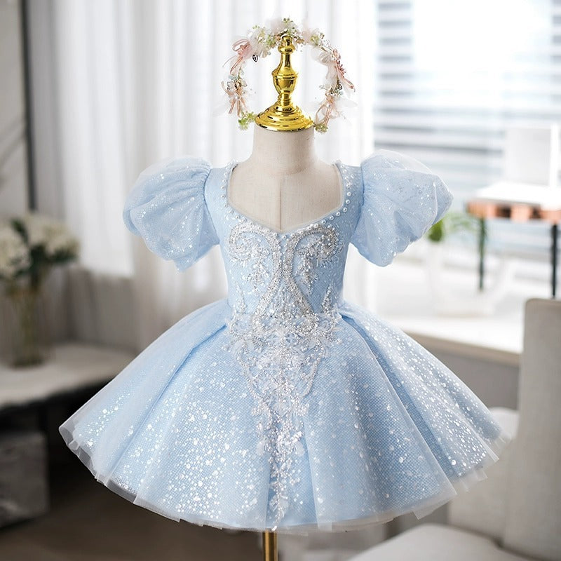 Light Blue French Style Puff Sleeve Princess Dress