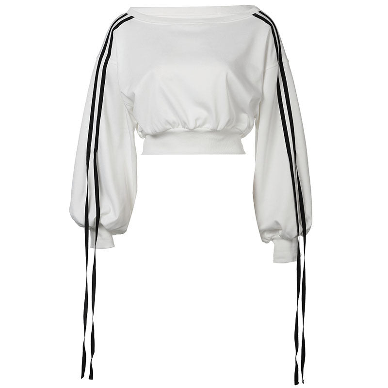 Fashion Casual Set Autumn And Winter Sports Two-piece Ribbon Pullover Sweater High Waist Loose Trousers