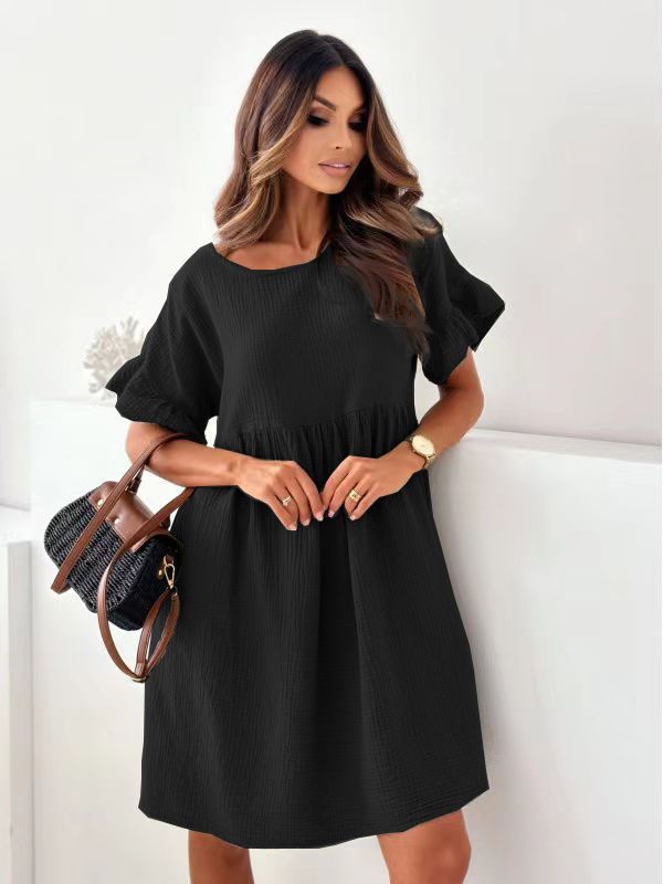 Loose Pleated Solid Color Dress