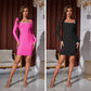 Square Collar Long Sleeve Bandage Collarbone Dress