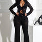 Women's Lacing Hollow Cardigan Long Sleeve Pants Two-piece Suit