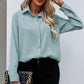 Solid Color Casual Loose Long Sleeve Shirt Dark Button Chiffon Shirt