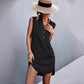 Robe fendue en coton et lin pour femme, sans manches, boutonnée