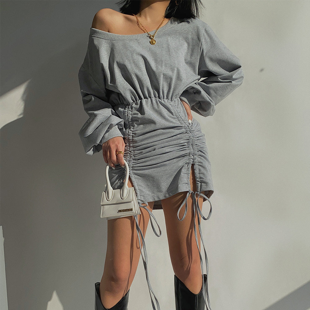 New European And American Style Slit Tie Dress Slimming