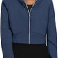 Sweat-shirt à capuche zippé décontracté en polaire, cardigan de sport tendance, hauts courts, vêtements pour femmes