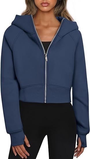 Sweat-shirt à capuche zippé décontracté en polaire, cardigan de sport tendance, hauts courts, vêtements pour femmes