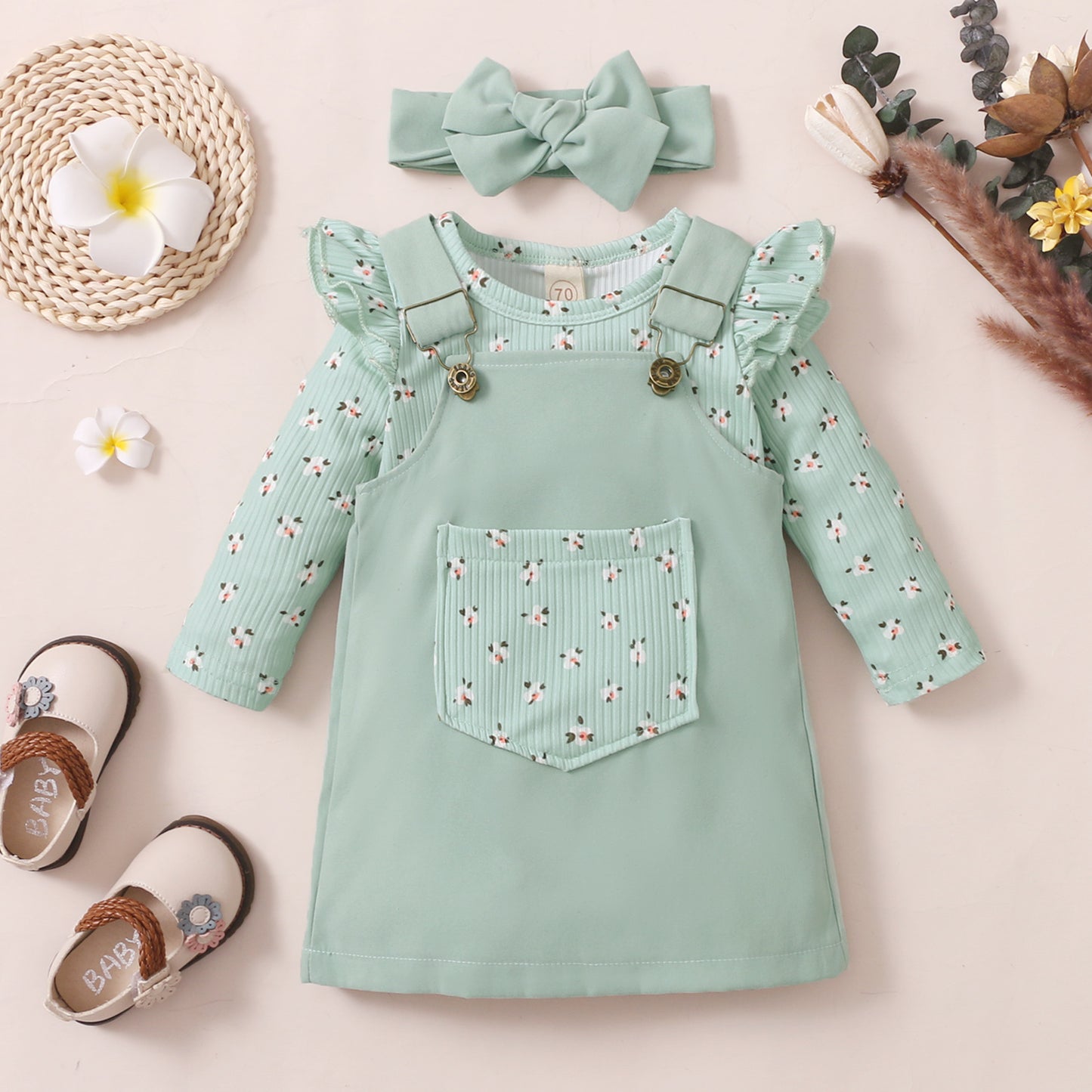 Girls Pit Strip Print Suspender Skirt Suit
