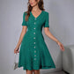 New V-neck Single-breasted Solid Color Dress
