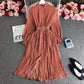 Women's POLO Collar Slim Fit Long Polka Dot Chiffon Pleated Skirt