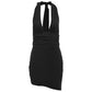 Deep V-neck Backless Pure Color Halter Dress