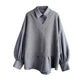 Women's Mid-length Loose Striped Fake Two-piece Shirt