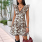Casual Party Flounce-Trimmed Flutter Sleeves V-Neck Leopard Print Dress