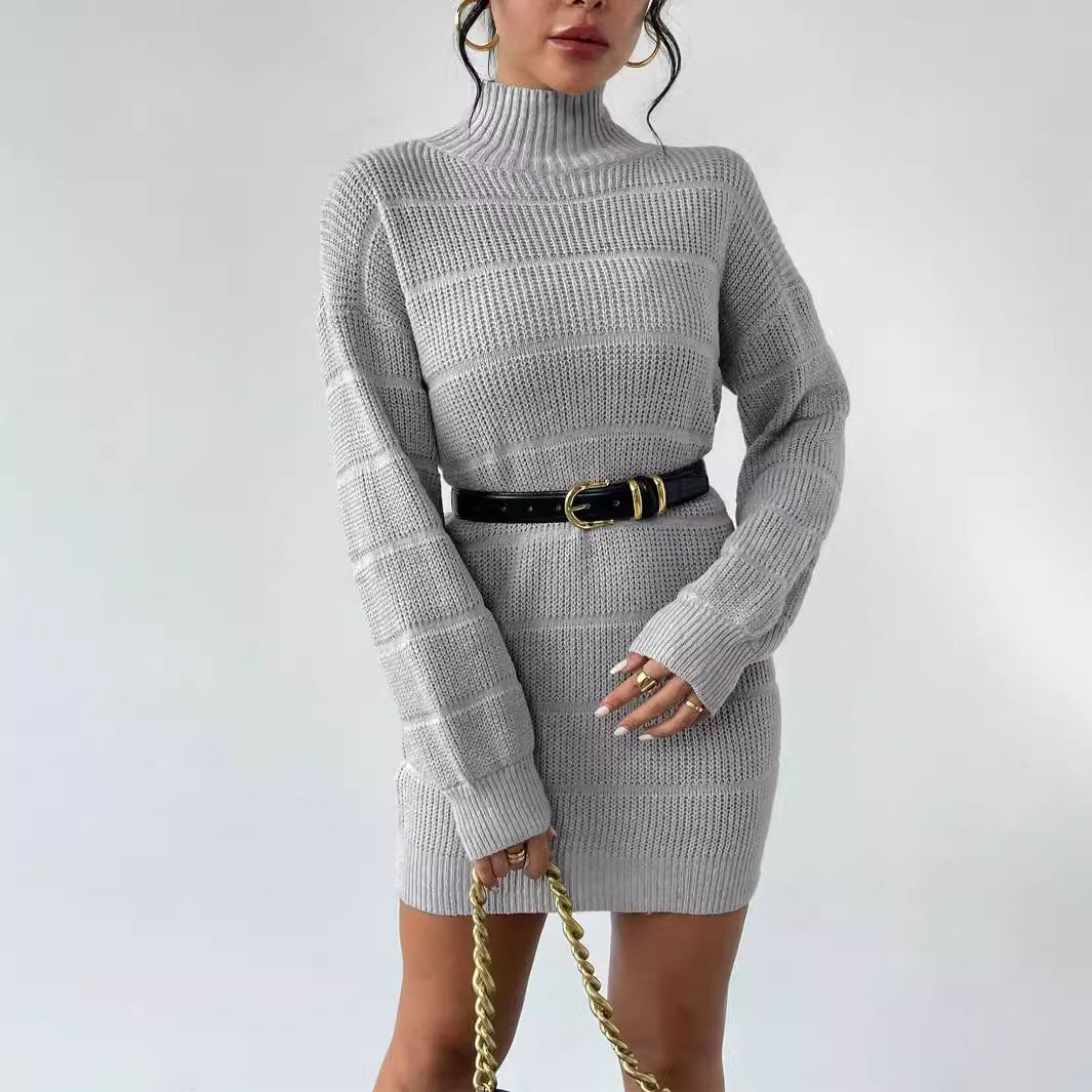 European And American Autumn And Winter Half-high Collar Knitwear Dress