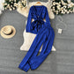 Ensemble deux pièces pour femme, couleur contrastée, manches longues, col en V, lacets, tricot, drapé, pantalon large