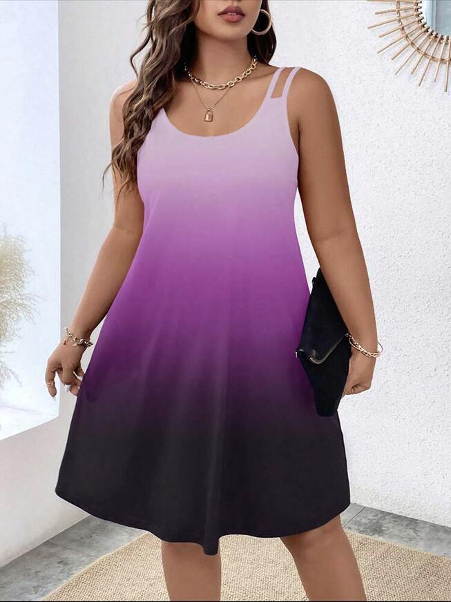 Women's Round Neck Gradient Printing Casual Camisole Dress